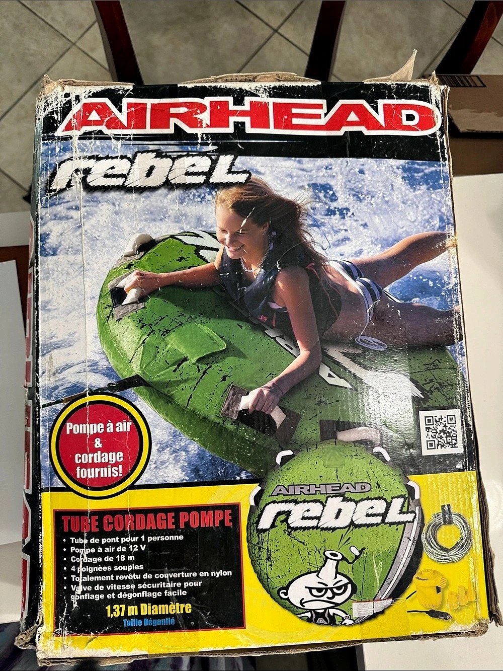Airhead Rebel 1-Person Towable Tube Kit Towable Tube Water Sports Float Green &